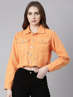 Women Orange Solid Denim Jacket-GZ-5599-Orange