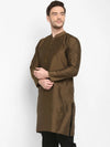 Hangup Men Standard Solid Men's Indian Wear-Brown_Dupion_LongKurta