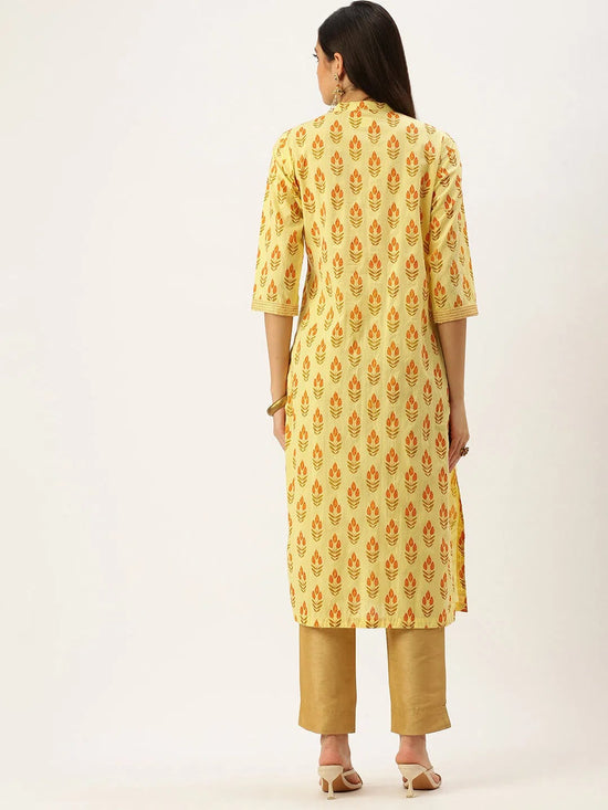 Women's Yellow Printed Straight Kurtas-AT-038-K-Yellow