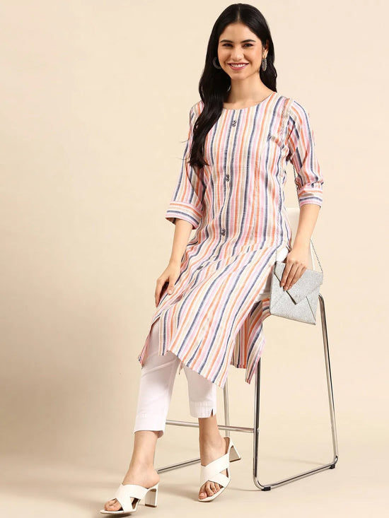 Women's Multi Striped Straight Kurta-SKC-3350-1-Multi