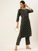 Women's Black Printed Kurta Sets-ON-1115-Black