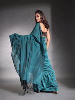 Teal Pure Cotton Ruffle Saree-MA54CT33660082