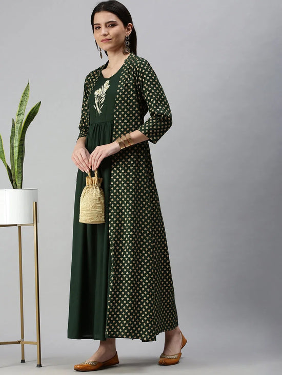 Women's Green Printed Anarkali Kurta-JC61-Green