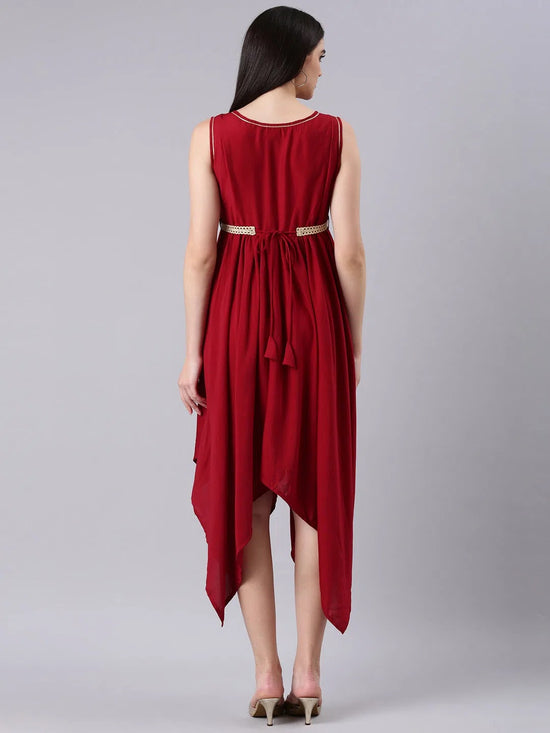 Women Maroon Solid Fit and Flare Dress-RE-SKF-207-Maroon