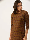 Women's Brown Printed Straight Kurtas-GW-2442-Brown