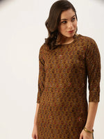 Women's Brown Printed Straight Kurtas-GW-2442-Brown