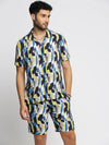 Men Multi Cuban Collar Printed Over Sized Co-ords Set-ABOMASUM-1812-Multi