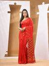 Red Matka Handwoven Saree With Zari Border-MA53MT063080046