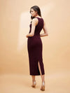 Women Burgundy Front Cut Out Rib Midi Dress