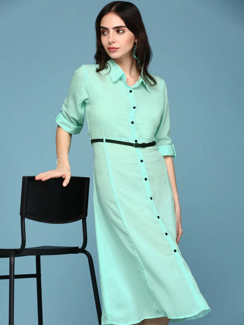 Women's Green Solid A-Line Dress-AE-444515-Green