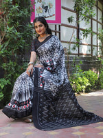 Saree Mall Women's Cotton Charcoal Grey Printed Designer Saree With Blouse Piece-MINAXI3401