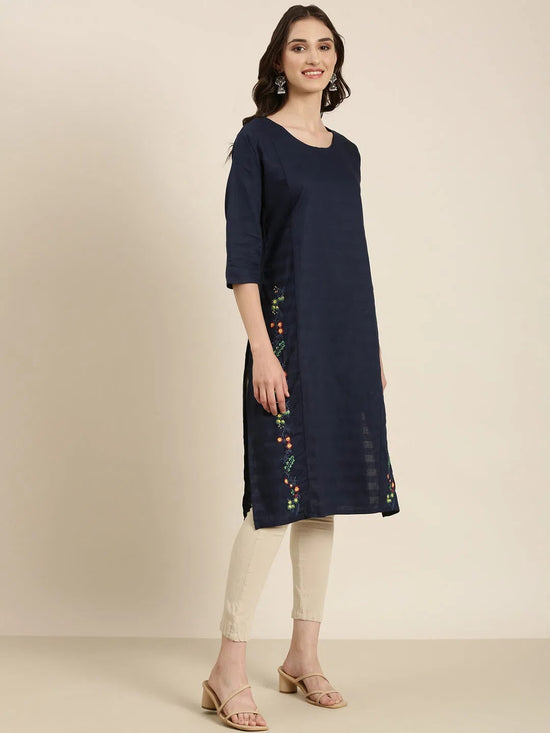 Women Navy Blue Solid Straight Kurta-DF-1555-Navyblue