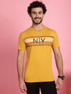 Venitian Men Printed Round Neck Yellow Cotton T-Shirt