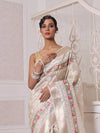 All Over Thread Embroidery Beige Tissue Saree With Zari Borders-MA64TIS461600006