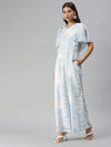 Women's White Printed Jumpsuits-AE-1129-Whiteblue