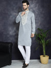 Men's Sequins Embroidered Kurta Pyjama Set.-JOKP-P-5038Grey