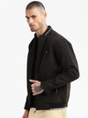 Men Mock Collar Black Solid Bomber Jacket-ZD-3405-Black