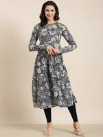 Women Anarkali Navy Blue Floral Kurta-ON-0029-Navyblue