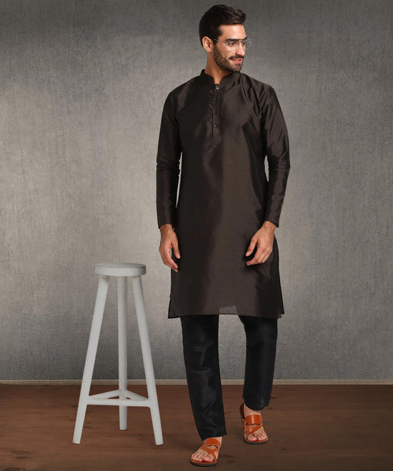 Hangup Men Standard Solid Men's Indian Wear-Choclate_8_B7_Lkurta