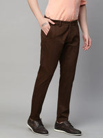 Genips Men's Cotton Brown Stretch Caribbean Slim Fit Print Trousers