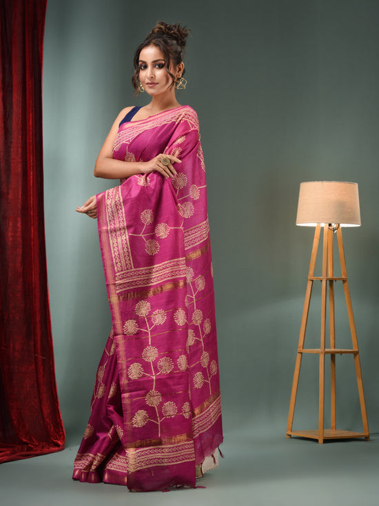 Purple Blended Silk Handwoven Saree With Flower Designs-MA50BSL34710009