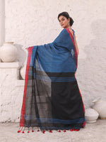 Teal Blue Pure Cotton Saree With Temple Border-MA54CT33440073