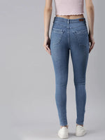 Women's Blue Solid Denim Slim Jeans-GZ-5158A-Blue