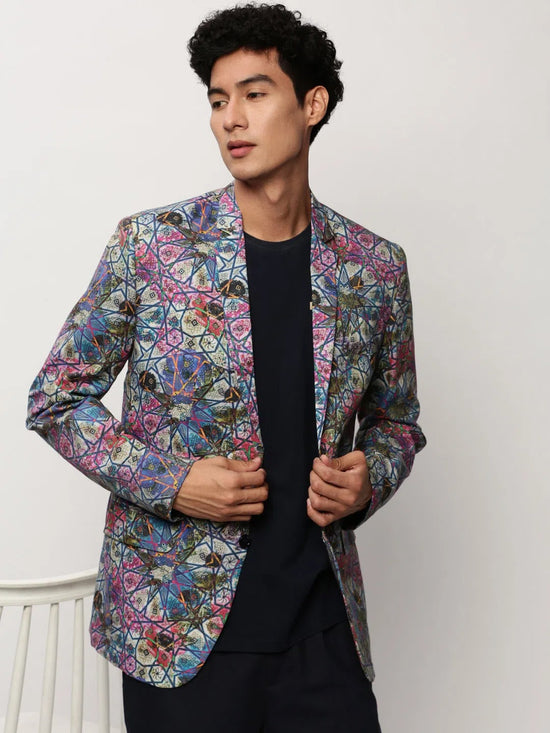 Men Multi Printed Casual Blazers-SOBLZ-082-15-Multi