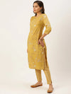 Women's Yellow Printed Straight Kurtas-HO-1450-Mustard