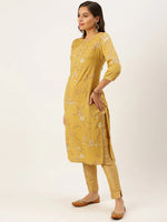 Women's Yellow Printed Straight Kurtas-HO-1450-Mustard