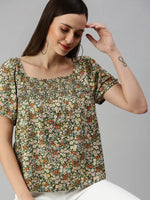 Women's Green Printed Tops-ON-01-Greenmulti