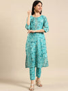 Women's Turquoise Blue Printed Kurta Set-SKC-3369-Turquoiseblue