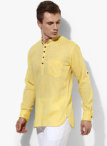 Hangup Men Slim Solid Men's Indian Wear-YellowKurta