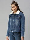 Women's Blue Solid Denim Jacket Jackets-IM-JKT9827-Blue