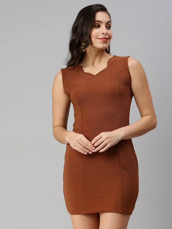 Women Brown Solid Bodycon Dress-AE-9949-Brown