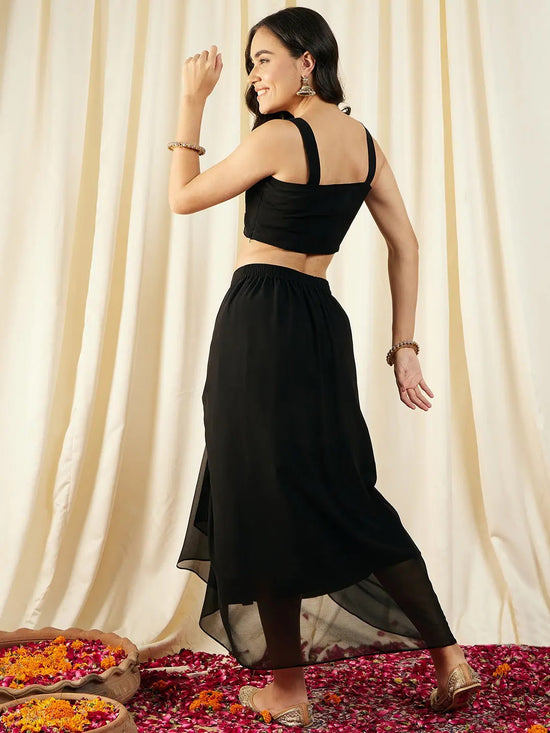 Crop Top with Draped Skirt And Cape in Black Color