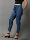 Women's Blue Solid Wide Leg Denim Jeans-GZ-5301-1-Blue