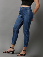 Women's Blue Solid Wide Leg Denim Jeans-GZ-5301-1-Blue