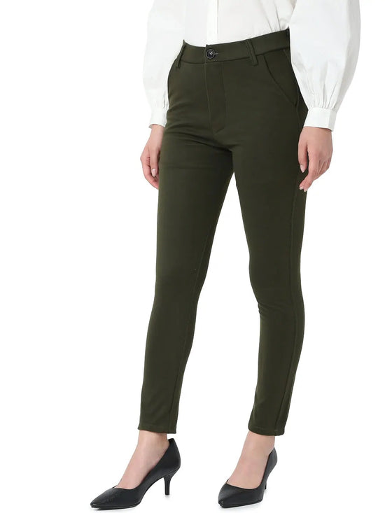 Smarty Pants Women's Cotton Lycra Ankle Length Olive Formal Trouser-SMPT-593D-S