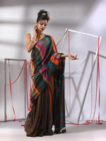 Brown Cotton Saree With Multicolor Stripes-MA55CT06560020