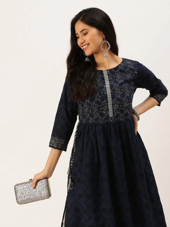 Women's Blue Embroidered Anarkali Kurtas-RA-003-Navyblue