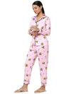 Smarty Pants Women's Silk Satin Baby Pink Color Quirky Print Full Sleeves Night Suit