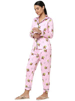 Smarty Pants Women's Silk Satin Baby Pink Color Quirky Print Full Sleeves Night Suit