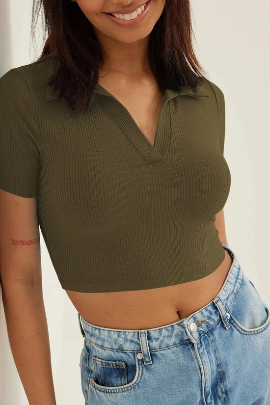 Aahwan Green Cotton Blend V-Neck Top-182-Olive-M