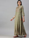 Women's Olive Printed Anarkali Kurta-BCCK858-Olive