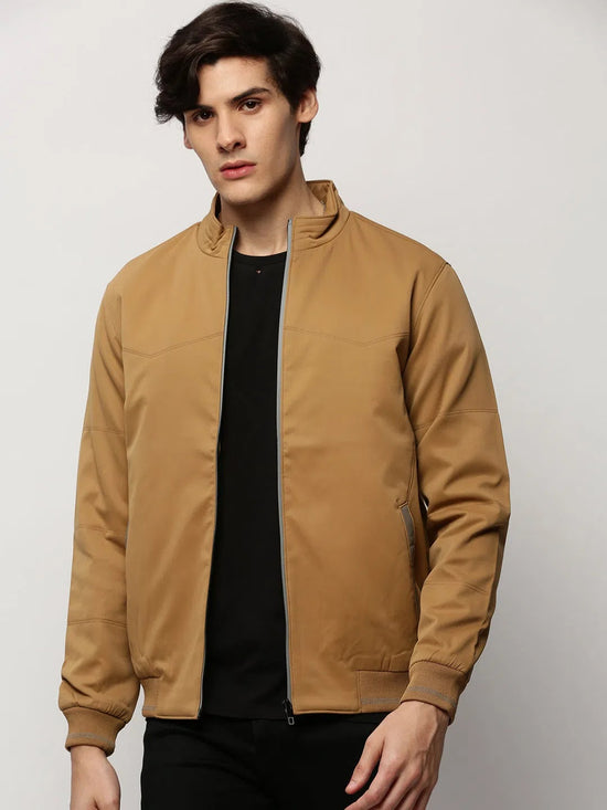 Men Khaki Solid Casual Bomber Jackets-ZD-3004-Khaki