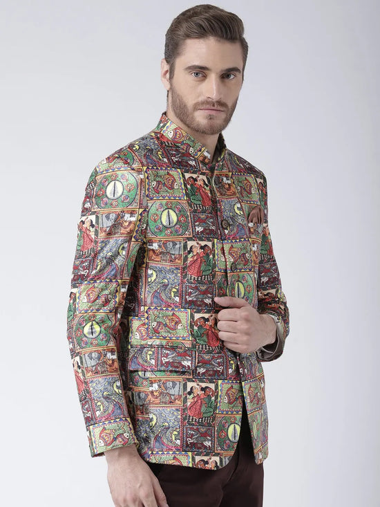 Hangup Men Standard Printed Men Formalwear-D435ButtonBlazer