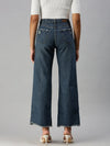 Women's Blue Solid Wide Leg Denim Jeans-GZ-5073C-Blue