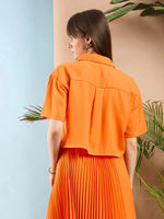 Women Orange Comfort Fit Crop Shirt