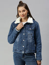 Women's Blue Solid Denim Jacket Jackets-IM-JKT9827-Blue